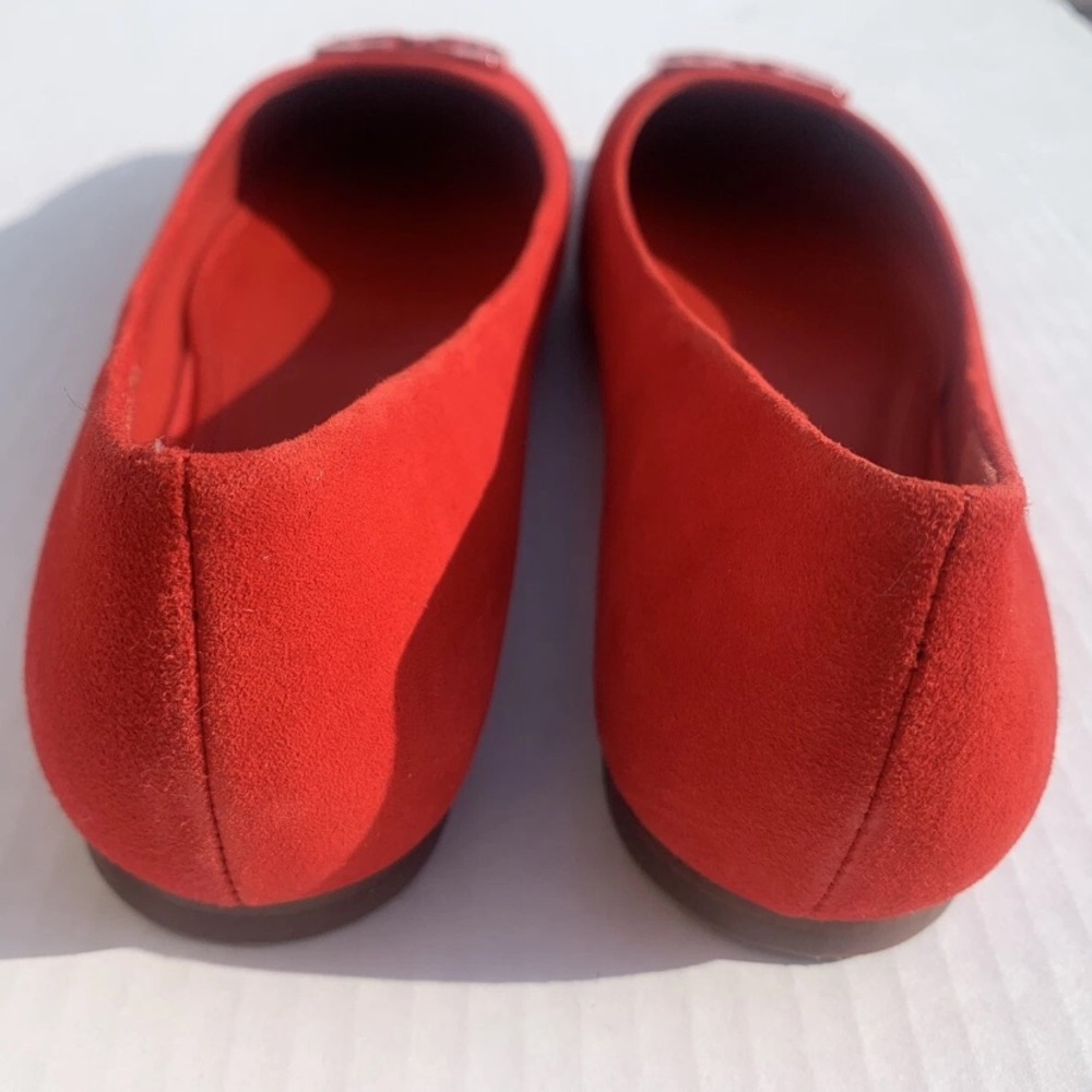 Tory Burch Size 6 Red Georgia Flat Suede Ballet Shoes - Picture 7 of 8